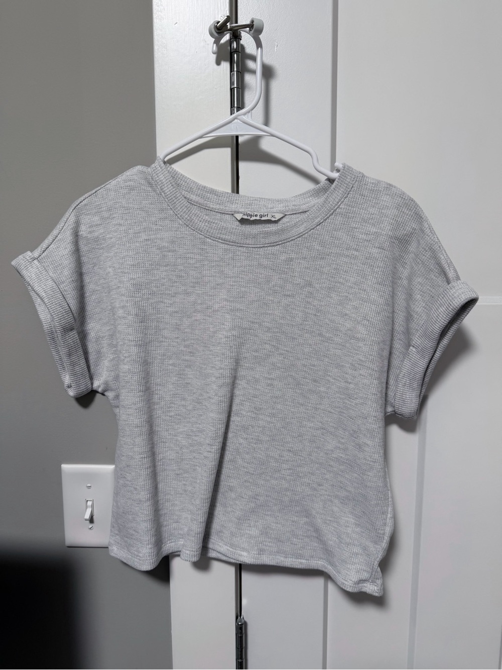Hippie Girl Light Gray Short Sleeve Ribbed Sweater Tee